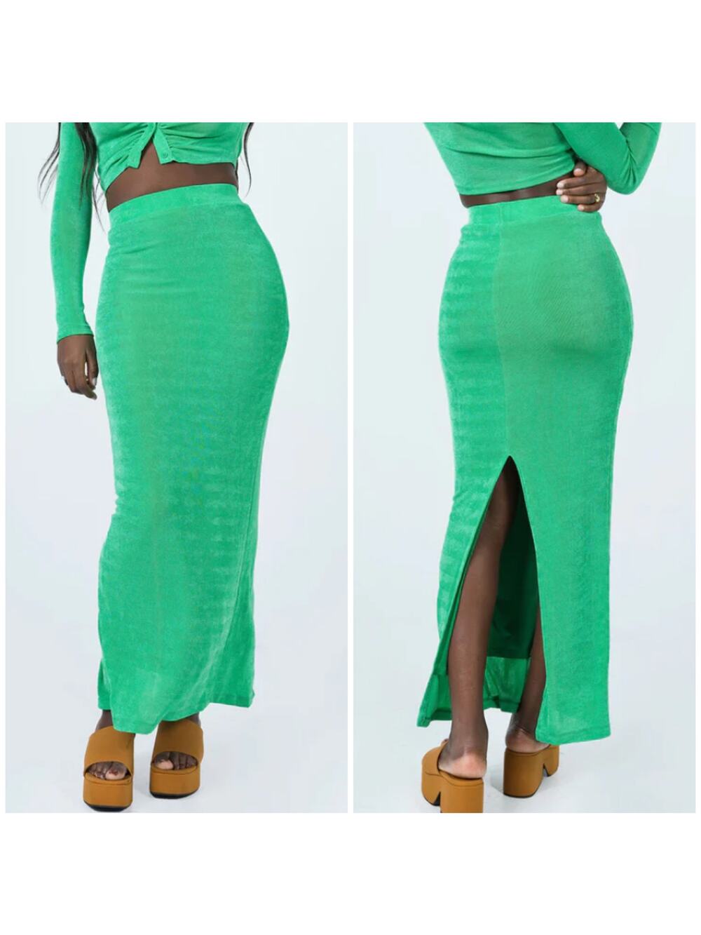 Princess Polly Amelia Midi Skirt Stretch Pull On Green 4